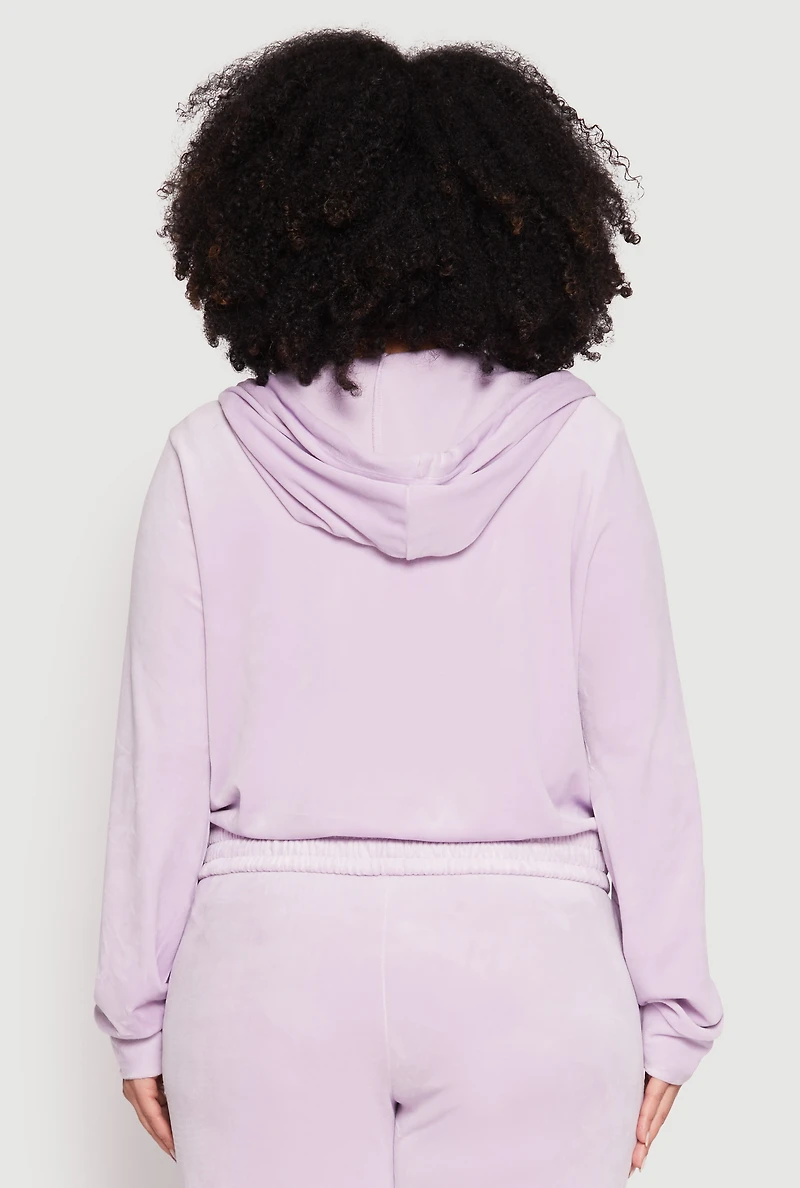 Womens Plus Size Iris Velour Cropped Hooded Sweatshirt, Purple, Size 2X