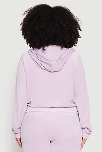Womens Plus Size Iris Velour Cropped Hooded Sweatshirt, Purple, Size 2X