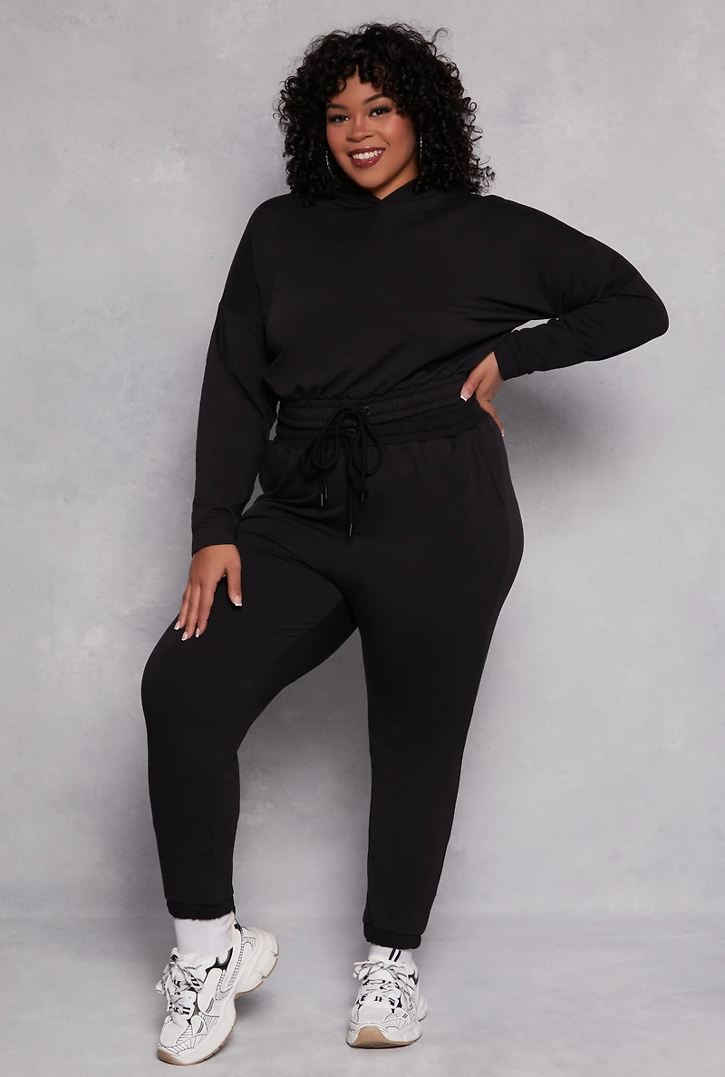 Plus Iris Elastic Hem Hooded Sweatshirt