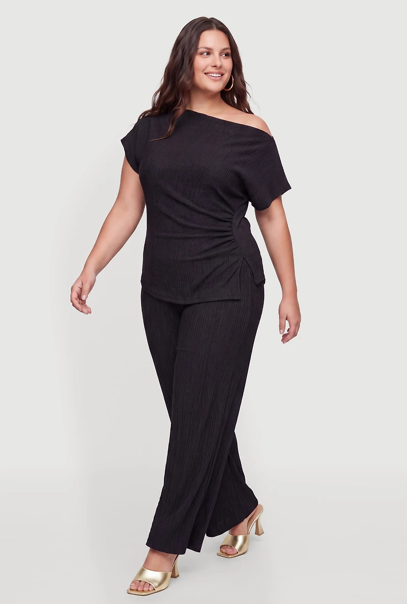Plus Textured One Shoulder Blouse