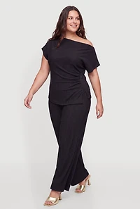 Plus Textured One Shoulder Blouse