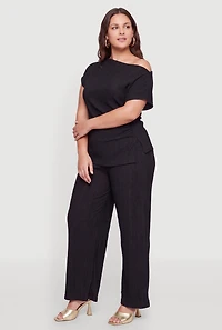 Plus Textured One Shoulder Blouse