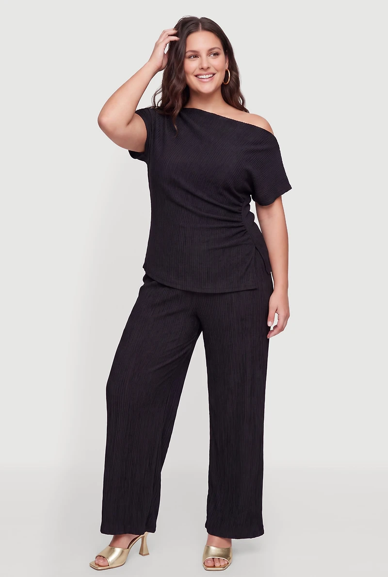 Plus Textured High Waisted Pants