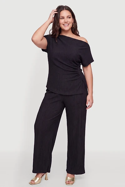 Plus Textured High Waisted Pants