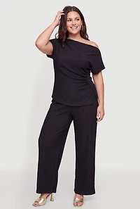 Plus Textured High Waisted Pants