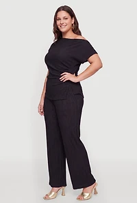 Plus Textured High Waisted Pants