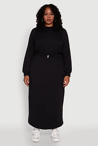 Womens Plus Size Pullover Sweatshirt with Toggle Drawstring Hem, Black, Size 1X