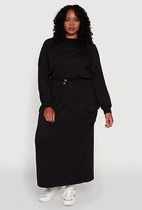 Womens Plus Size Pullover Sweatshirt with Toggle Drawstring Hem, Black, Size 1X