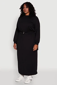 Womens Plus Size Pullover Sweatshirt with Toggle Drawstring Hem, Black, Size 1X