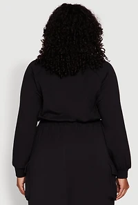 Womens Plus Size Pullover Sweatshirt with Toggle Drawstring Hem, Black, Size 1X