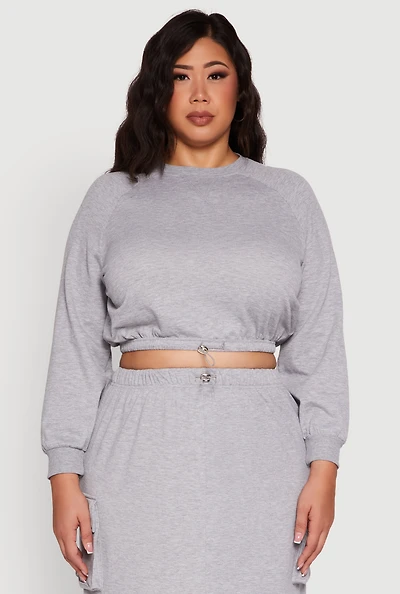 Womens Plus Pullover Sweatshirt with Toggle Drawstring Hem, Grey,