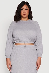 Womens Plus Pullover Sweatshirt with Toggle Drawstring Hem, Grey,