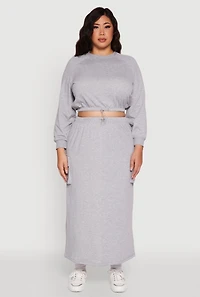 Womens Plus Pullover Sweatshirt with Toggle Drawstring Hem, Grey,
