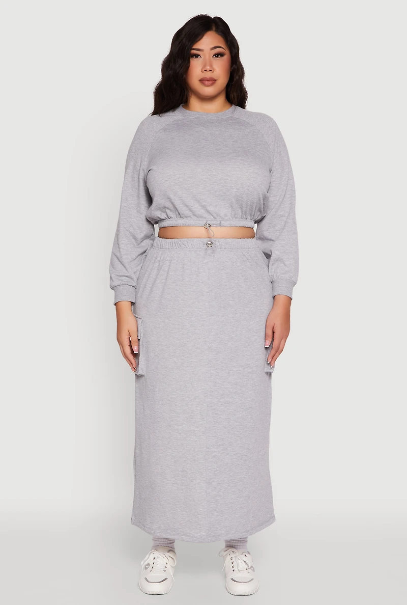 Womens Plus Size Pullover Sweatshirt with Toggle Drawstring Hem, Grey, Size 2X