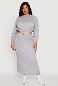 Womens Plus Pullover Sweatshirt with Toggle Drawstring Hem, Grey,
