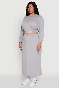 Womens Plus Pullover Sweatshirt with Toggle Drawstring Hem, Grey,