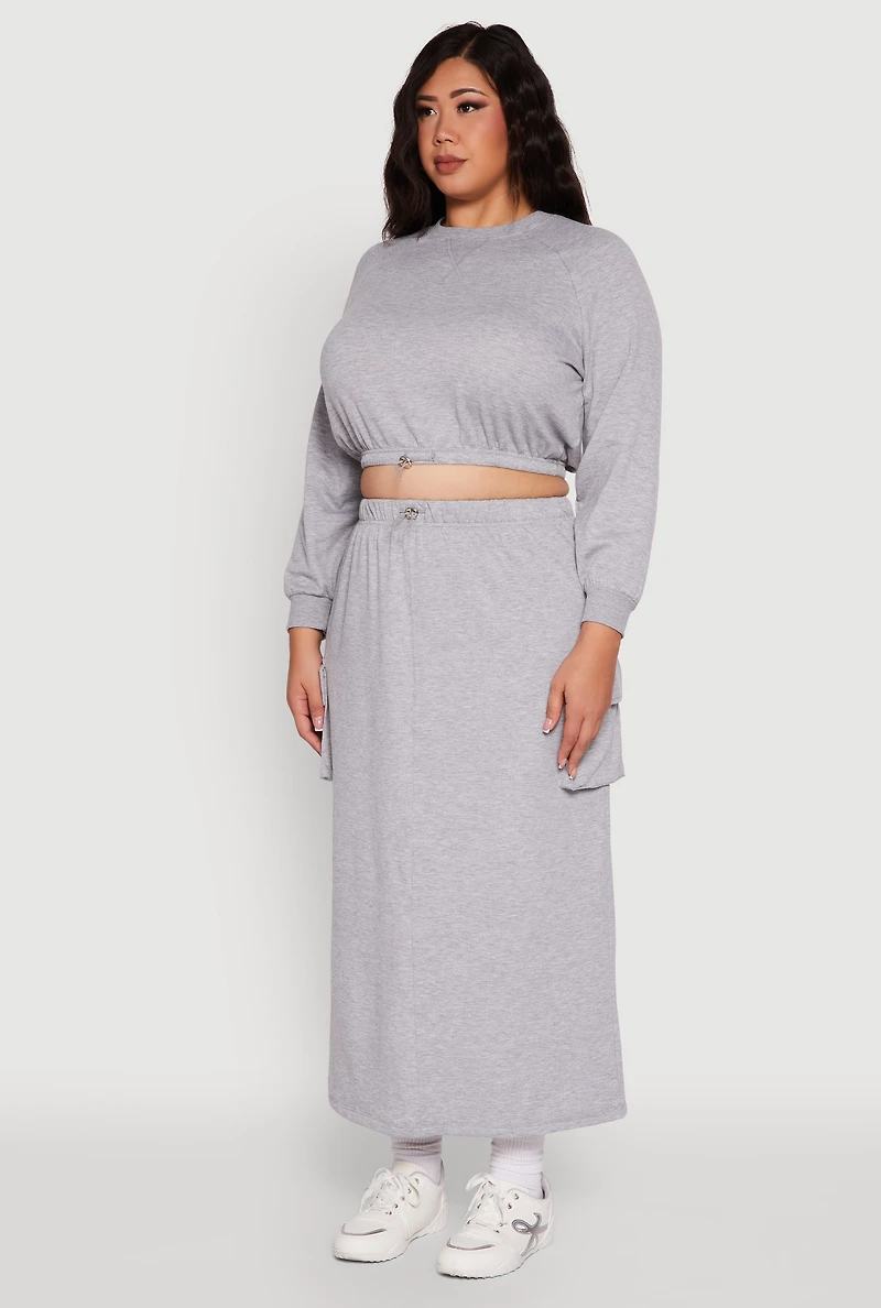 Womens Plus Size Pullover Sweatshirt with Toggle Drawstring Hem, Grey, Size 2X