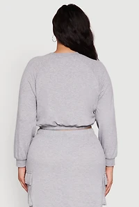 Womens Plus Pullover Sweatshirt with Toggle Drawstring Hem, Grey,