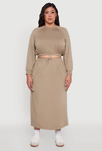 Womens Plus Size Pullover Sweatshirt with Toggle Drawstring Hem, Brown, Size 2X