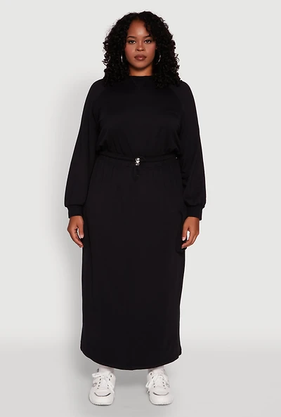 Womens Plus High Waisted Toggle Drawstring Cargo Skirt,