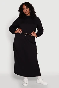 Womens Plus High Waisted Toggle Drawstring Cargo Skirt, 3X