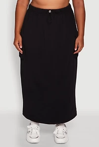 Womens Plus High Waisted Toggle Drawstring Cargo Skirt, 3X