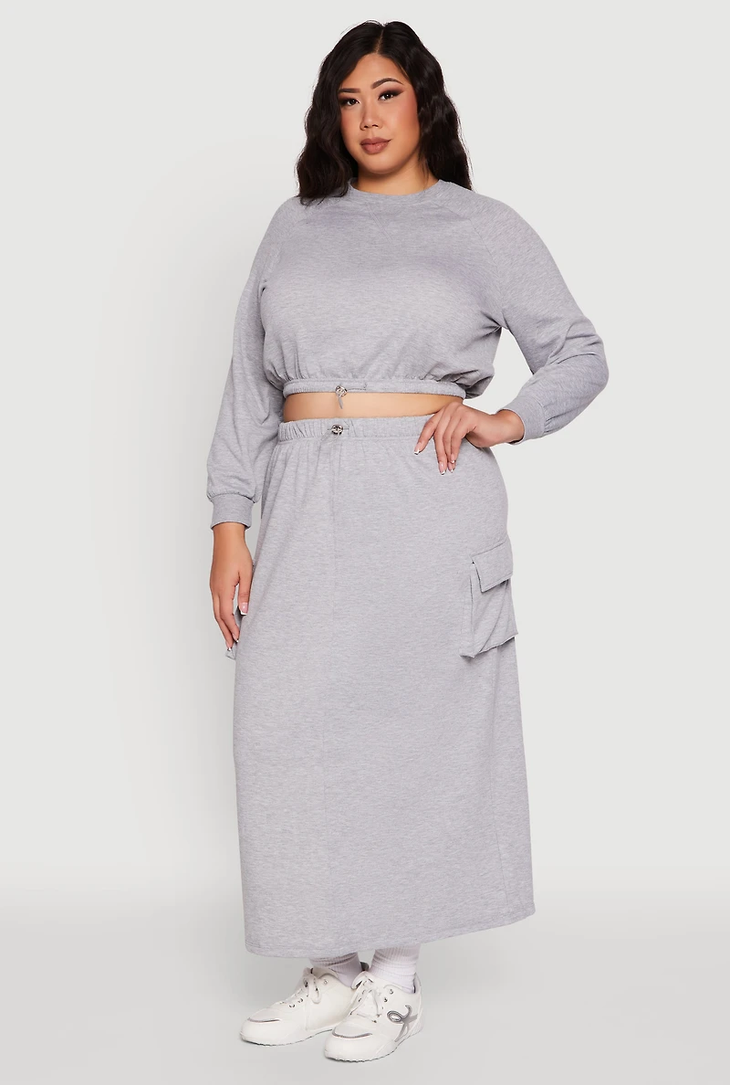 Womens Plus Size High Waisted Toggle Drawstring Cargo Skirt, Grey, Size 3X