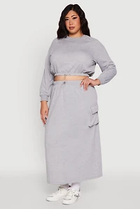 Womens Plus Size High Waisted Toggle Drawstring Cargo Skirt, Grey, Size 3X