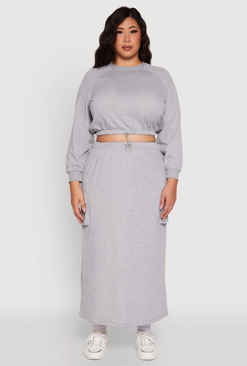 Womens Plus Size High Waisted Toggle Drawstring Cargo Skirt, Grey, Size 2X
