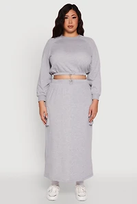 Womens Plus Size High Waisted Toggle Drawstring Cargo Skirt, Grey, Size 2X