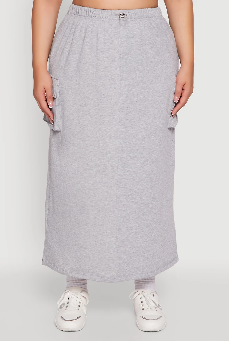 Womens Plus Size High Waisted Toggle Drawstring Cargo Skirt, Grey, Size 2X