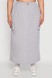 Womens Plus Size High Waisted Toggle Drawstring Cargo Skirt, Grey, Size 2X