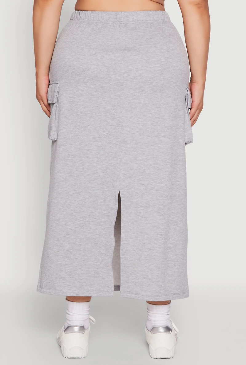 Womens Plus Size High Waisted Toggle Drawstring Cargo Skirt, Grey, Size 2X