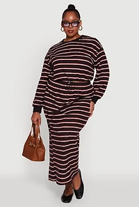 Womens Plus Striped Cropped Toggle Drawstring Hem Sweatshirt,