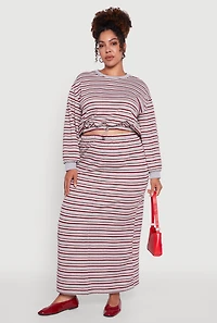 Womens Plus Size Striped Cropped Toggle Drawstring Hem Sweatshirt, Grey, Size 2X