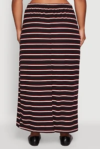 Womens Plus Size Striped Toggle Drawstring Waist Maxi Skirt, Black, Size 3X