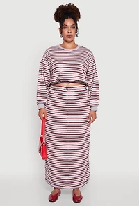Womens Plus Size Striped Toggle Drawstring Waist Maxi Skirt, Grey, Size 2X