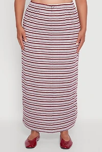 Womens Plus Size Striped Toggle Drawstring Waist Maxi Skirt, Grey, Size 3X