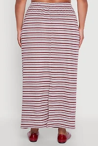 Womens Plus Size Striped Toggle Drawstring Waist Maxi Skirt, Grey, Size 3X
