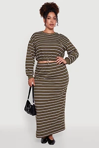 Plus Striped Toggle Drawstring Waist Maxi Skirt