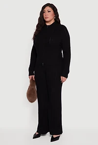 Womens Plus Size Almost Famous Cable Knit Sweater with Zip Front, Black, Size 3X