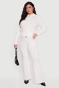 Plus Almost Famous Cable Knit Sweater with Zip Front