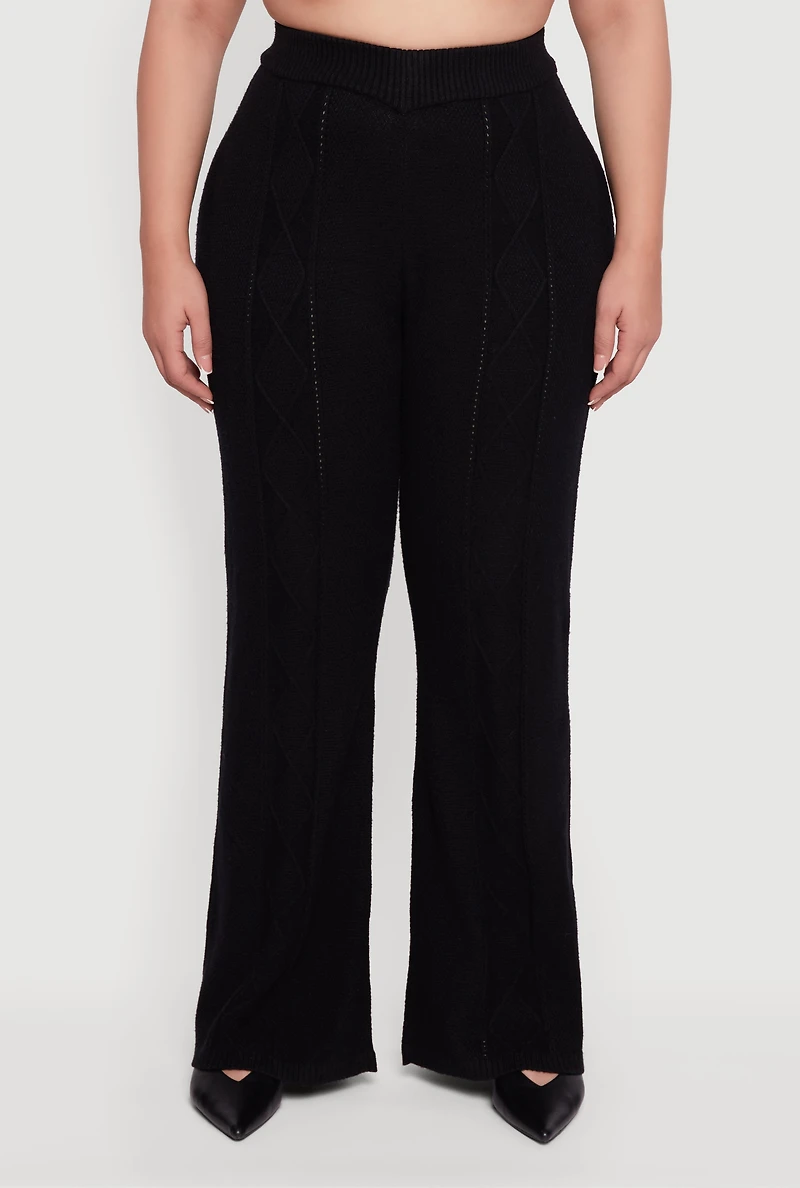 Womens Plus Almost Famous High Waisted Cable Knit Pants,