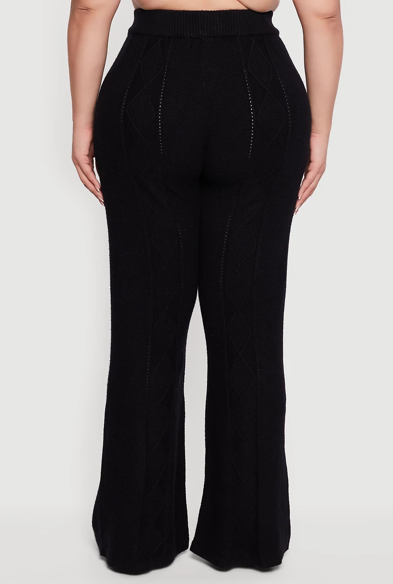 Womens Plus Almost Famous High Waisted Cable Knit Pants,