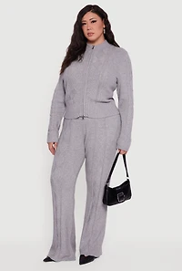 Plus Almost Famous High Waisted Cable Knit Pants