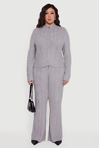 Plus Almost Famous High Waisted Cable Knit Pants