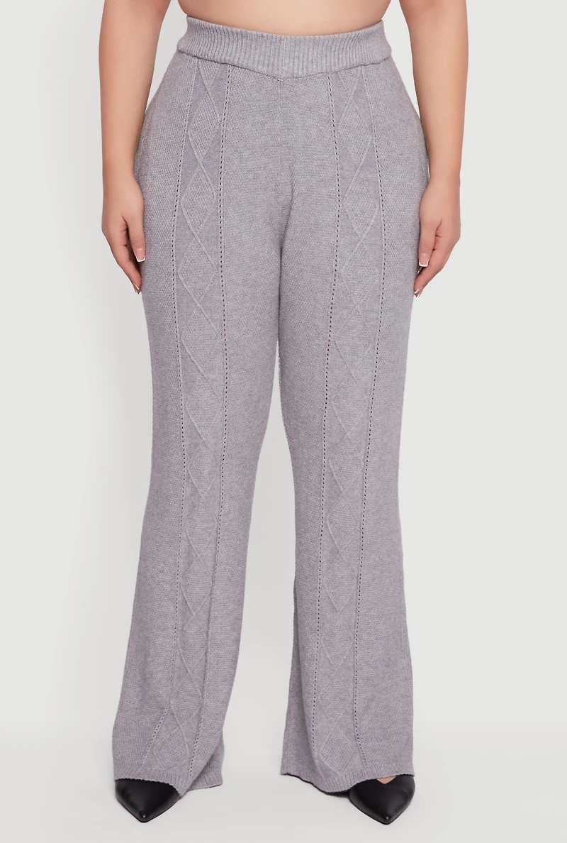 Plus Almost Famous High Waisted Cable Knit Pants