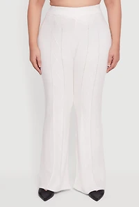 Womens Plus Almost Famous High Waisted Cable Knit Pants, White,