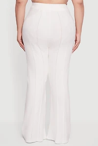 Womens Plus Almost Famous High Waisted Cable Knit Pants, White,