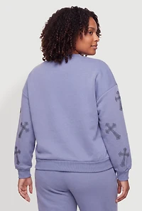 Plus Almost Famous Rhinestone Patterned Pullover Sweatshirt